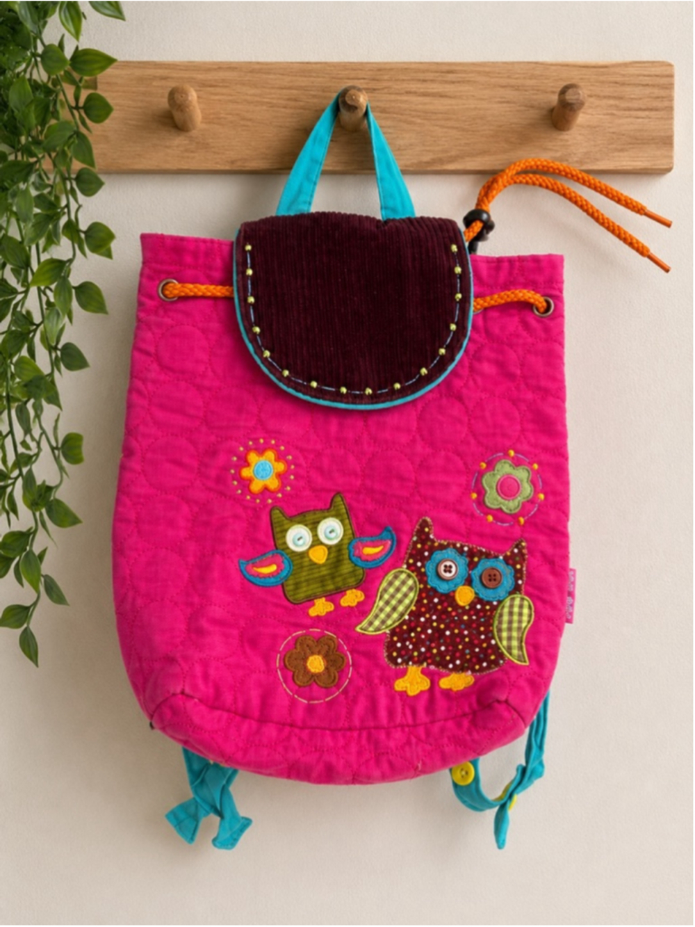 Stephen Joseph Owl Backpack Pink Quilted Drawstring Kids Preschool Daycare Bag